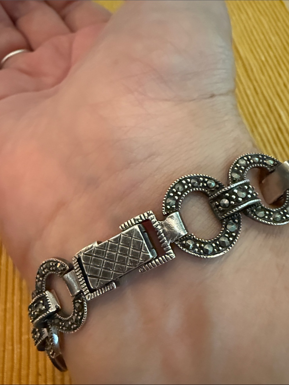 Vintage DBJ Sterling Silver Marcasite Art Deco Link Bracelet 925 Thailand - Picture 3 of 4